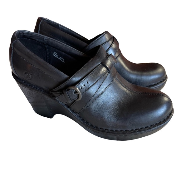 NWT Born Leather Wedge Clogs, Black, Size 9.5 - Picture 1 of 10